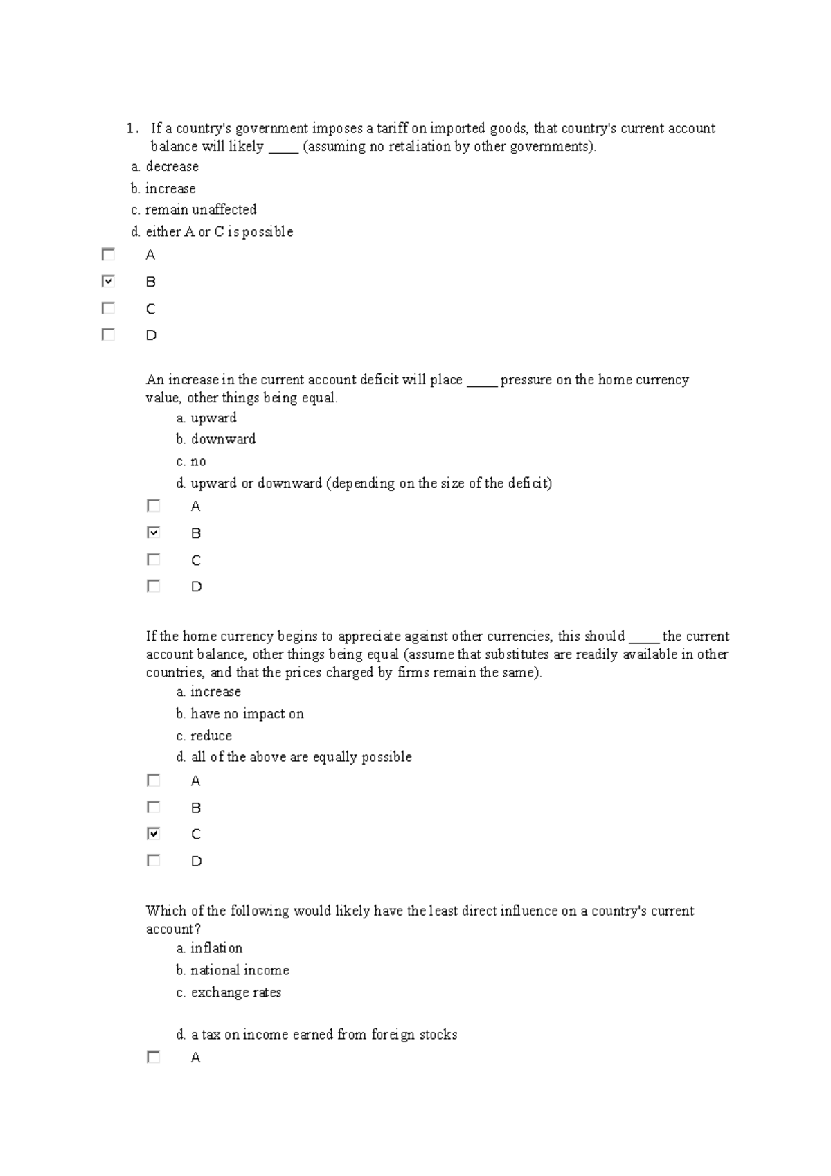 Corporate Finance Quiz 2: Current Account and Trade Balances - Studocu