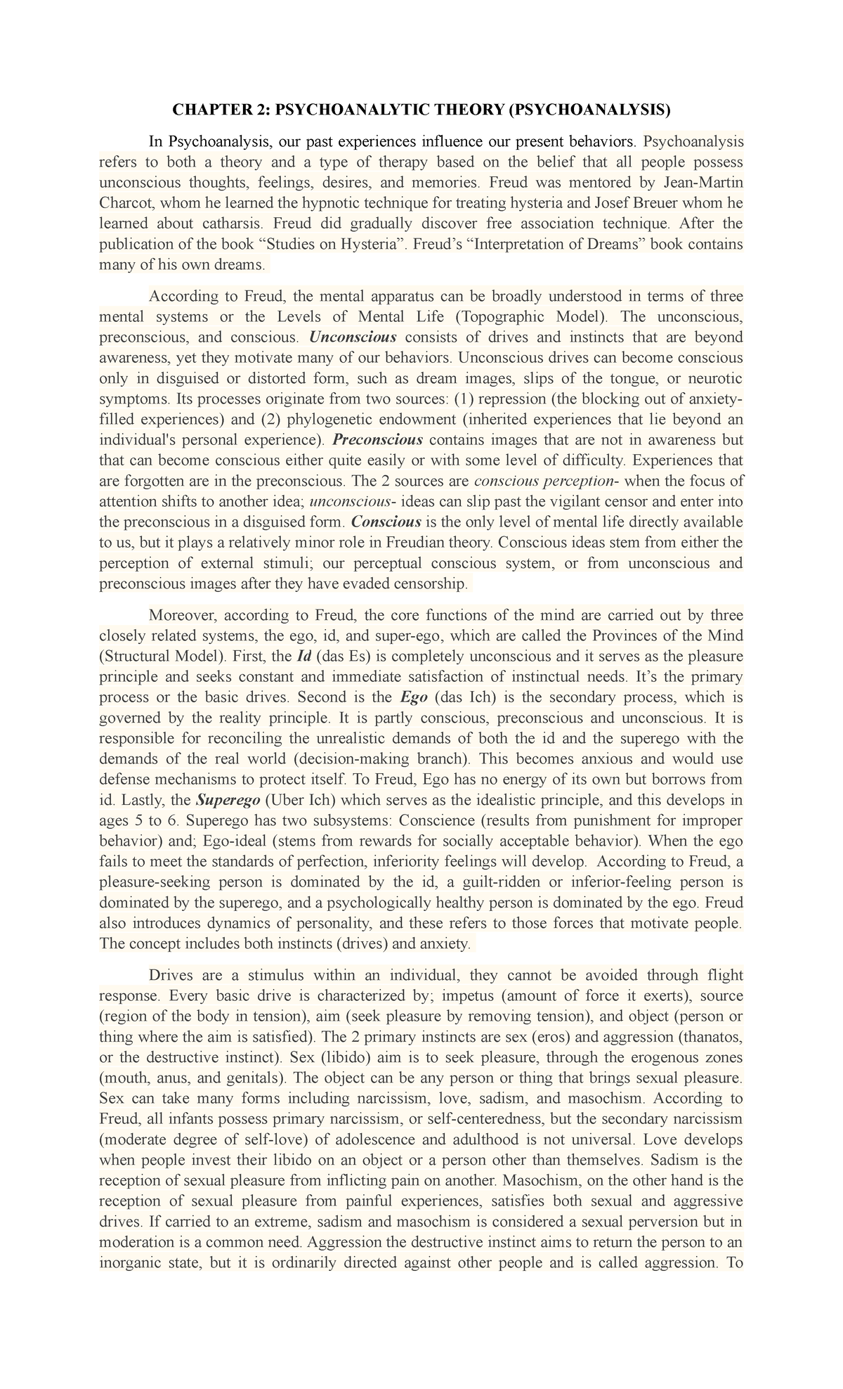 Chapter 2 freud - CHAPTER 2: PSYCHOANALYTIC THEORY (PSYCHOANALYSIS) In ...
