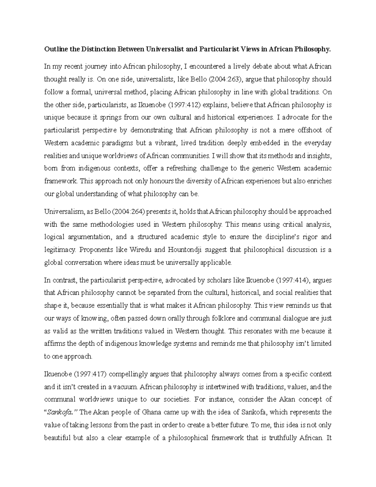 Distinction Between Universalist & Particularist Views in African ...
