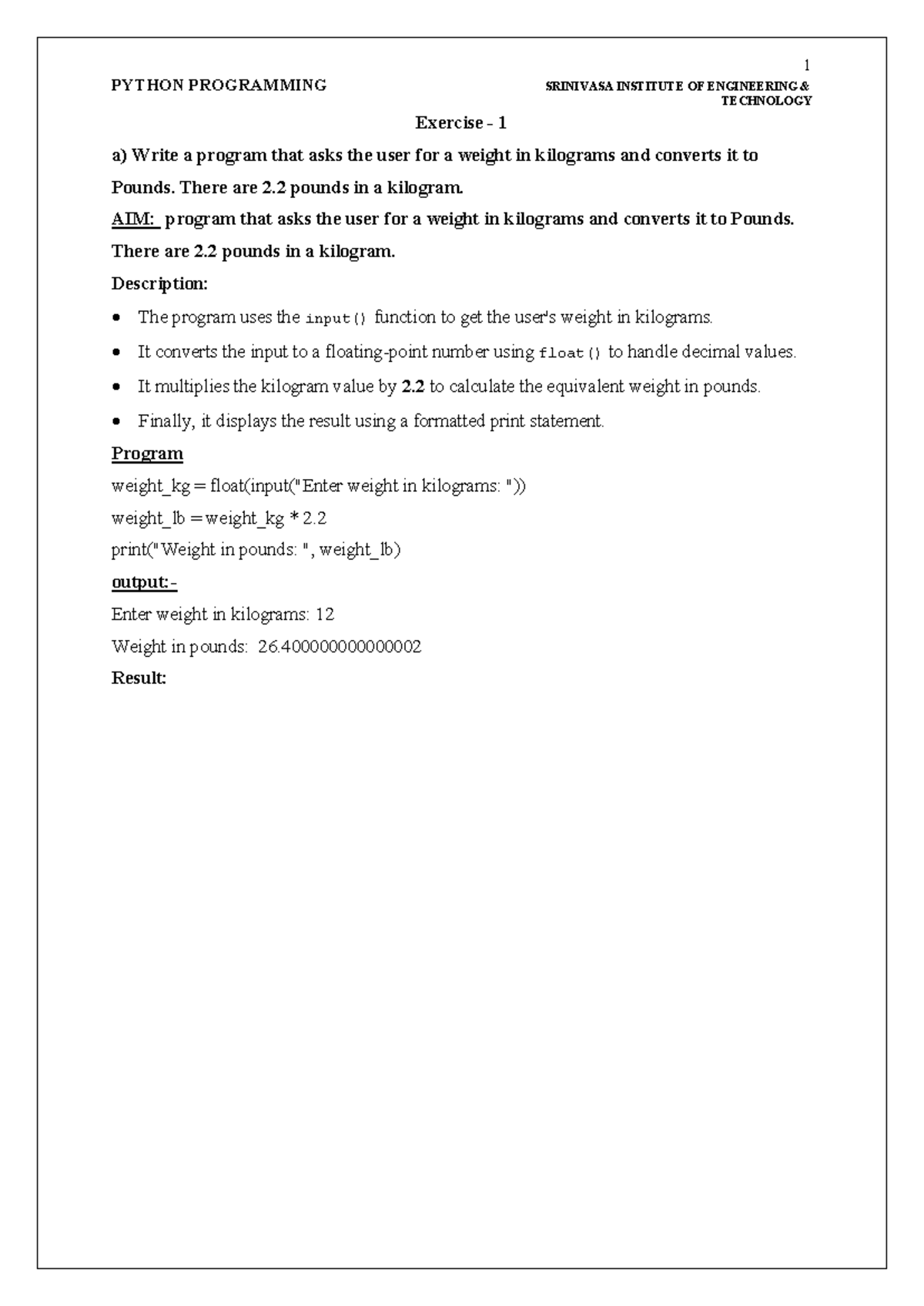 Python Programming Exercises - SRINIVASA INSTITUTE OF ENGINEERING ...