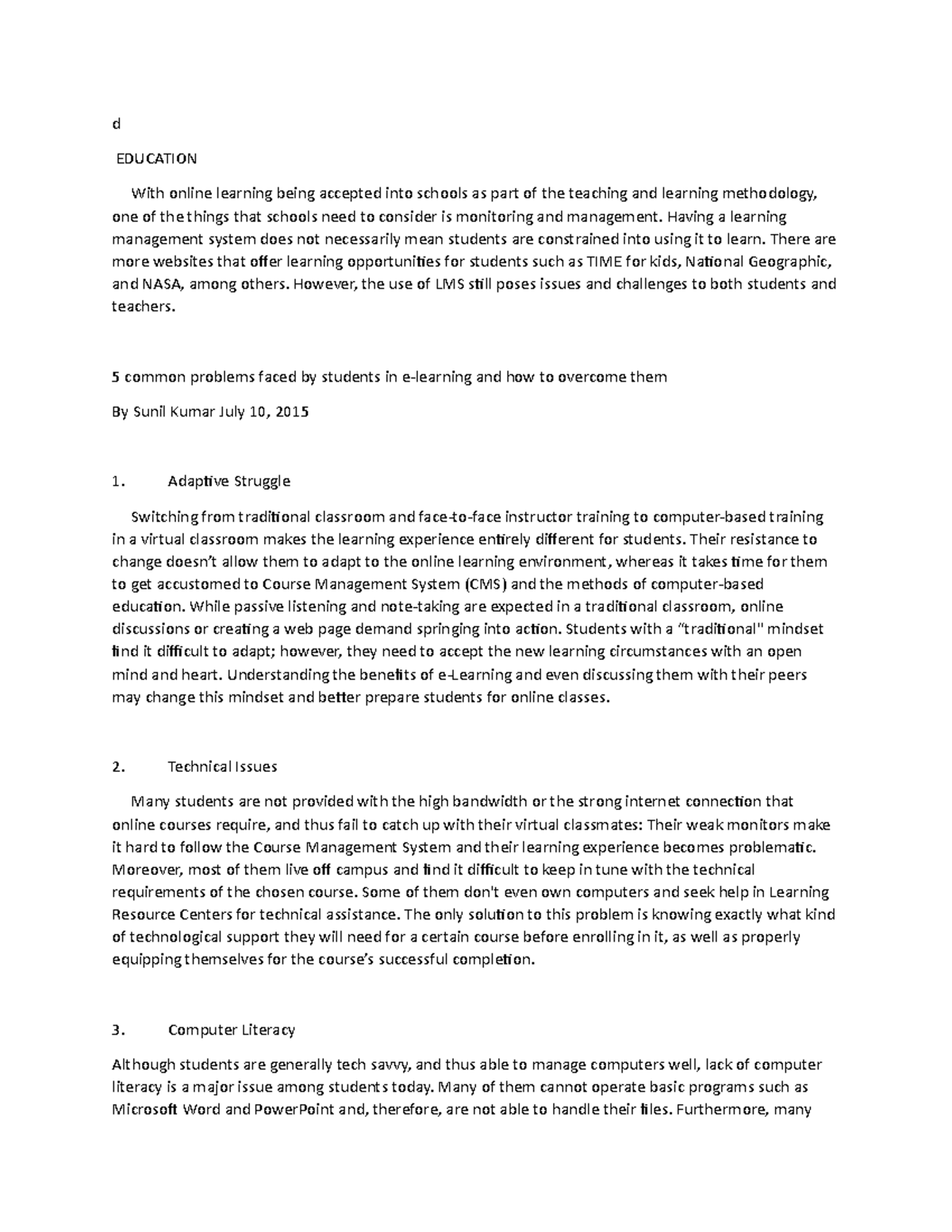 IT Report - Lecture Notes on E-Learning Challenges (1-4) - Studocu