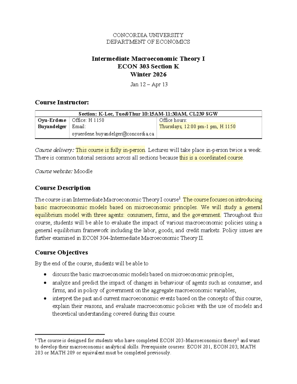 Intermediate Macroeconomic Theory I Course Outline - ECON 303 Winter ...