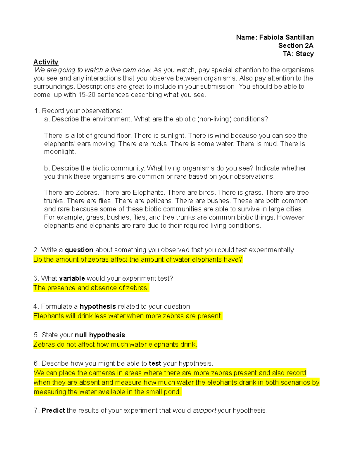 Lab 1 - Observations and Hypothesis on Organism Interactions - Studocu