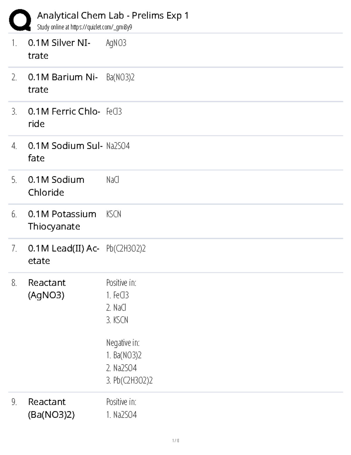 Ana chem labbb - experiment - Study online at quizlet/_gmi8y 0 Silver ...