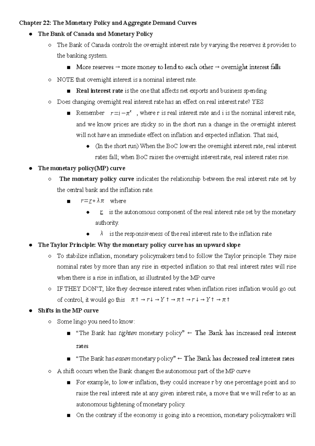 Chapter 22 The Monetary Policy and Aggregate Demand Curves - More ...
