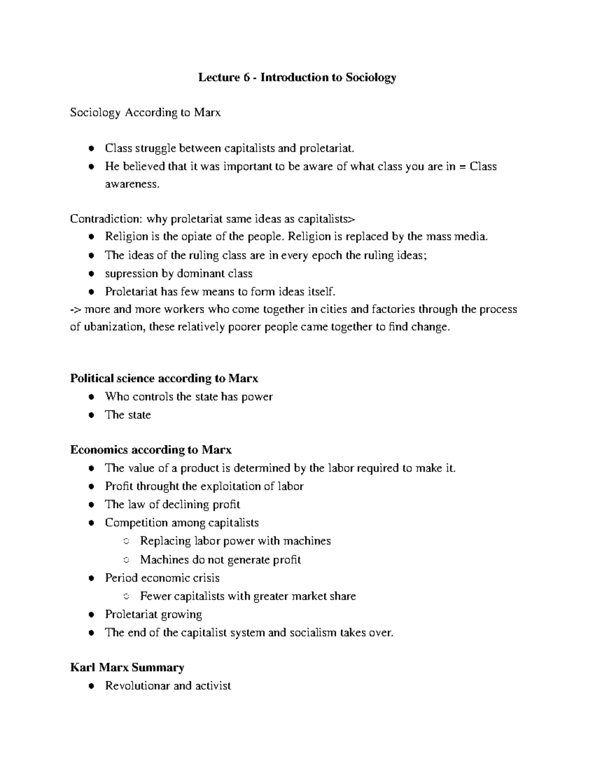 Lecture 6 - Introduction to Sociology: Marx's Perspectives on Class and ...