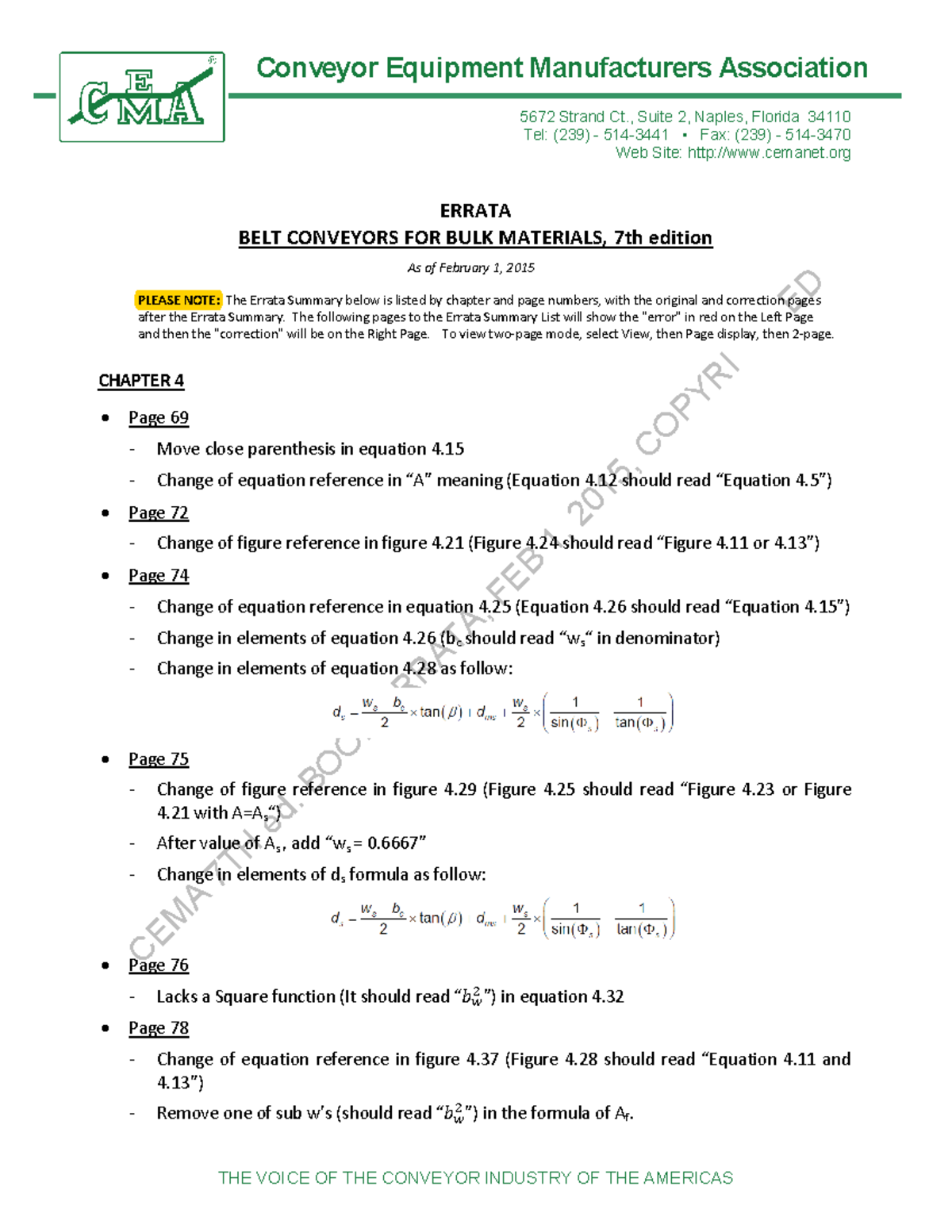 CEMA 2015 Belt Conveyors for Bulk Materials Errata - CEMA 7TH ed. BOOK ...