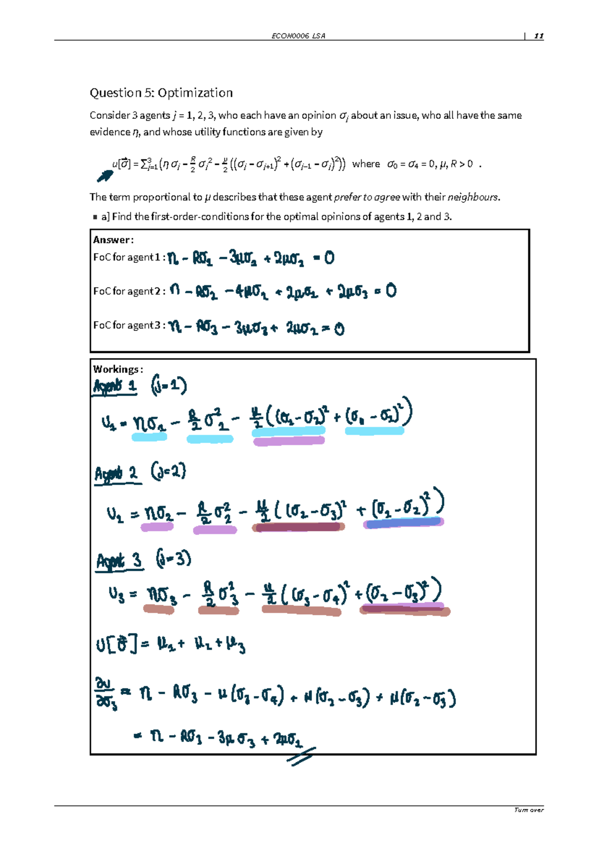 LSA 11 Final Exam: Optimization of Agent Opinions and Utility Functions ...