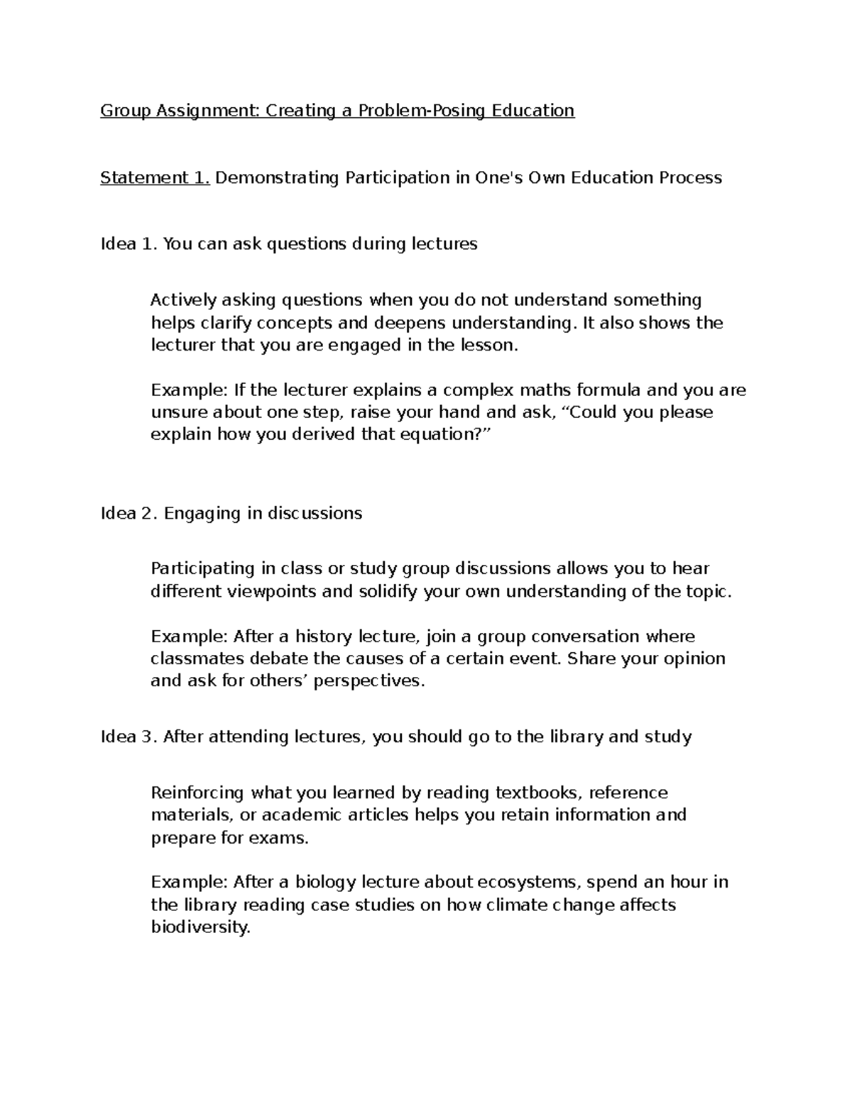 STF Group Assignment: Creating an Education Statement Guide - Studocu