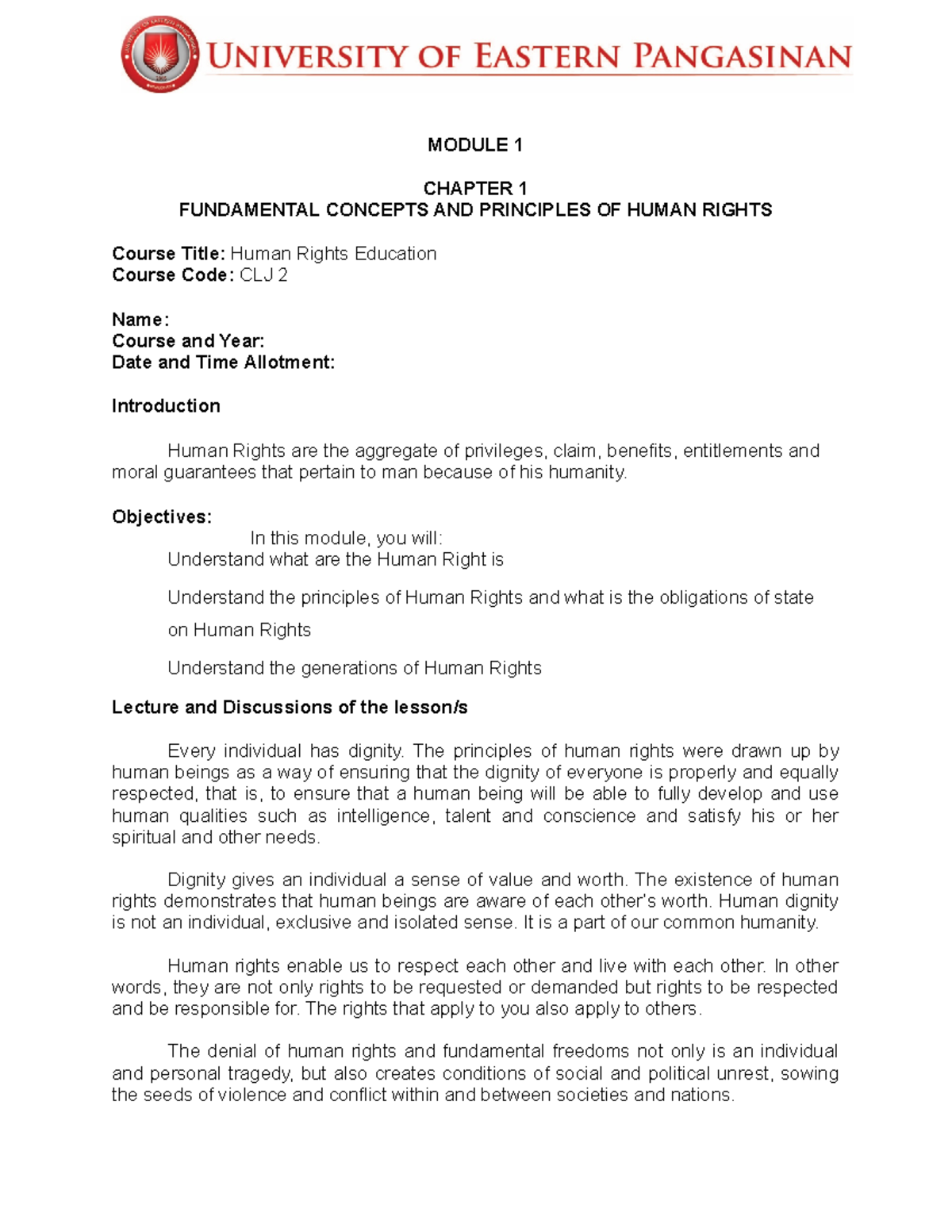 CLJ 2 Human Rights Education: Fundamental Concepts & Principles - Studocu