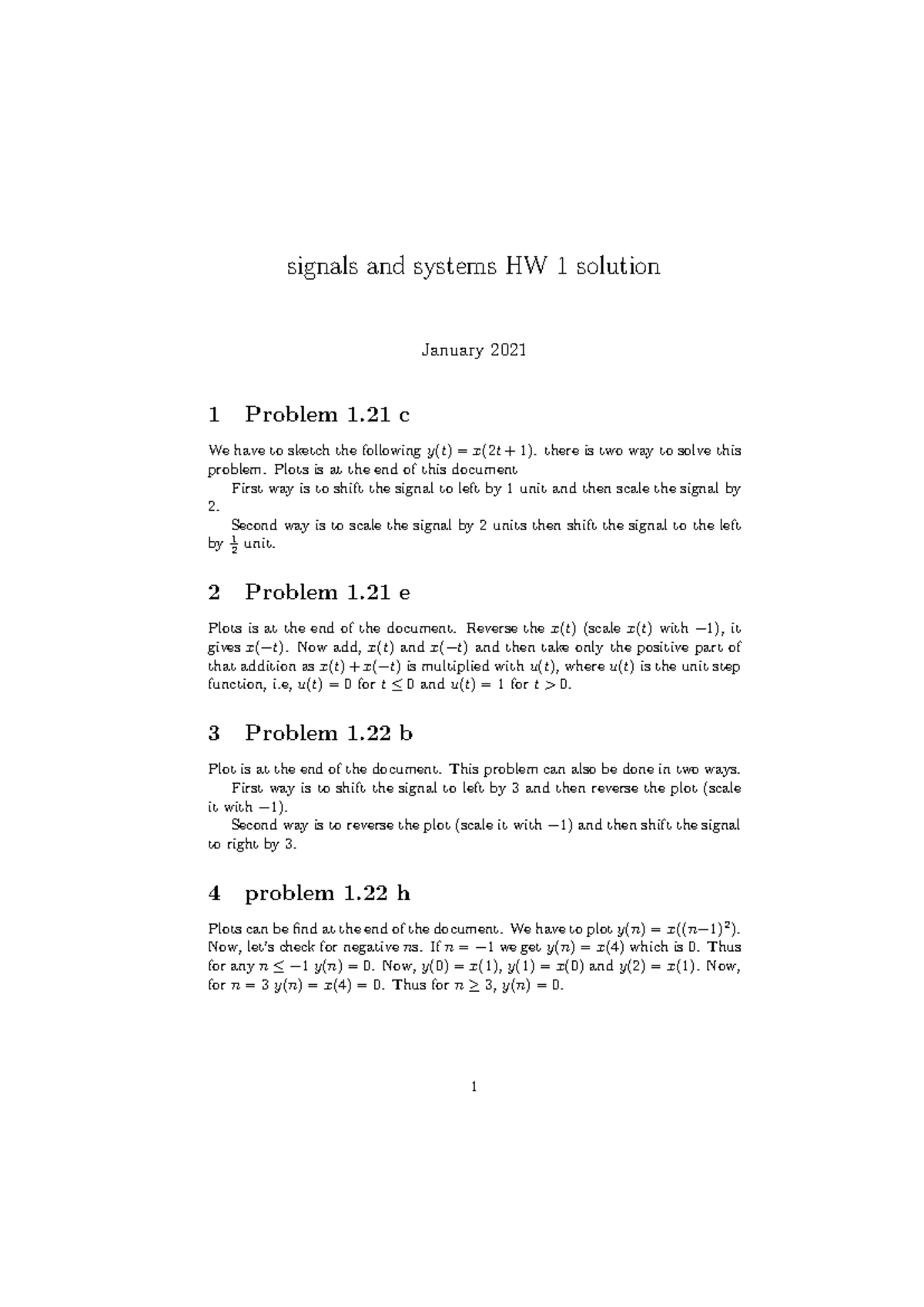 HW1 Solutions for Signals & Systems (Signal Processing Course) - Studocu