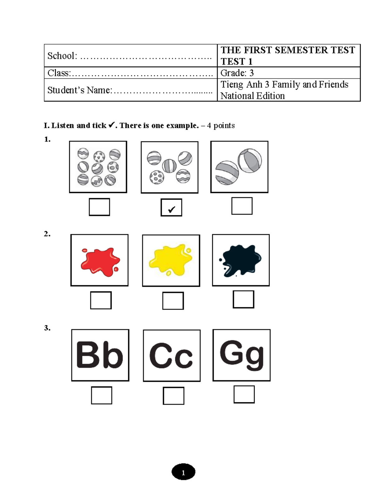 The 1st semester test Test 1 - 1 School ...