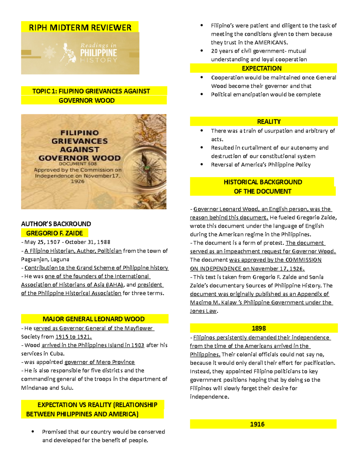 RIPH Midterm Reviewer: Analyzing Filipino History & Grievances - Studocu