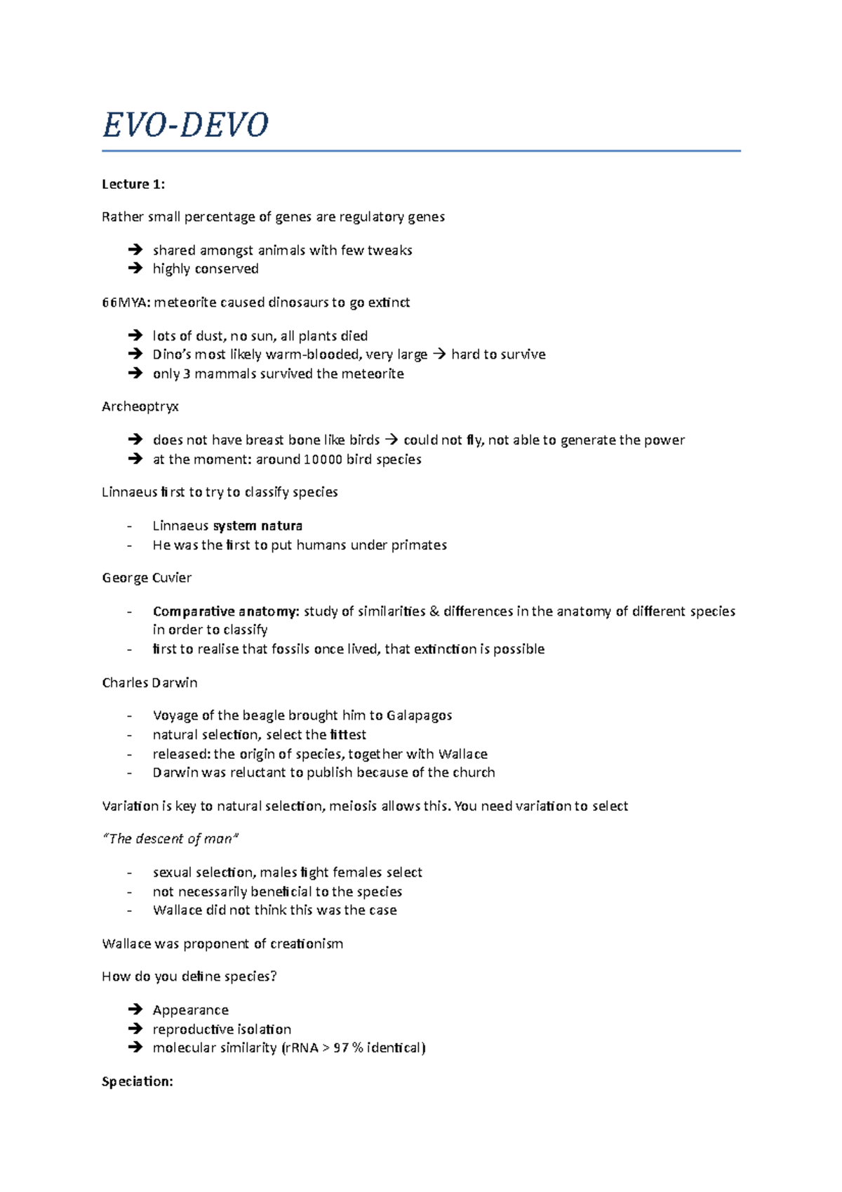 EVOdevo - Samenvatting van Evolutionary Developmental Biology Les 1-7 ...