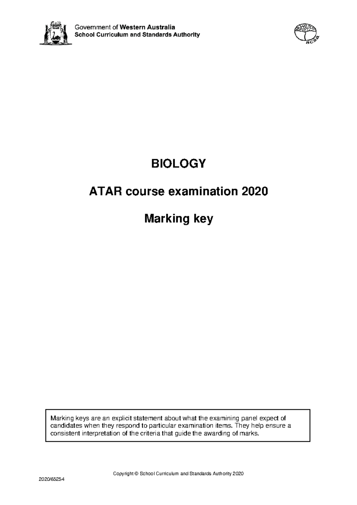 Biology WACE ATAR Practice Paper 2020 - Marking keys are an explicit ...