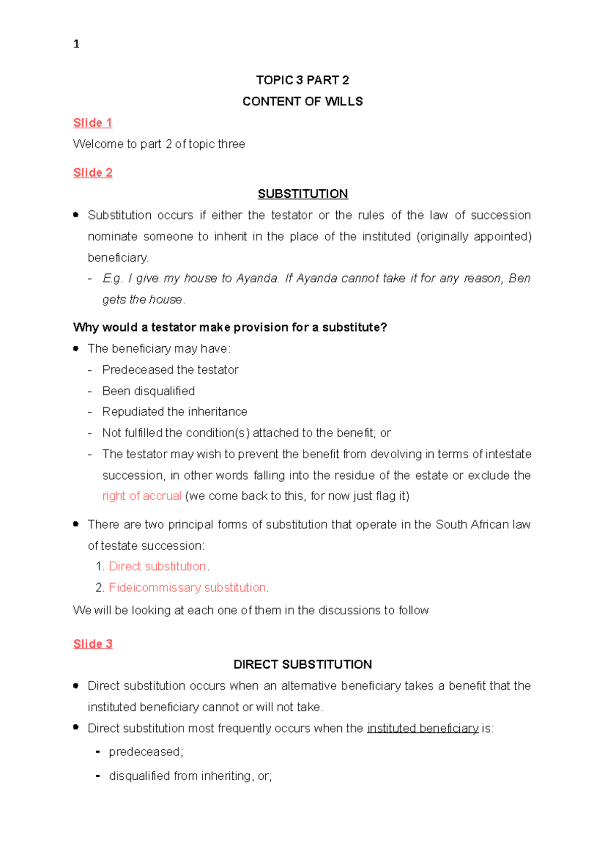 **Topic 3 Part 2: Lecture Notes on Wills & Substitutions (LAW 101 ...