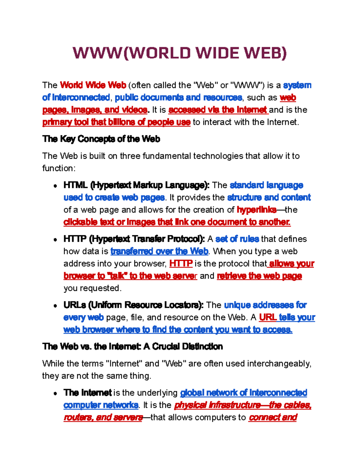 LITE- Reviewer: Midterm Notes on the World Wide Web and Internet - Studocu