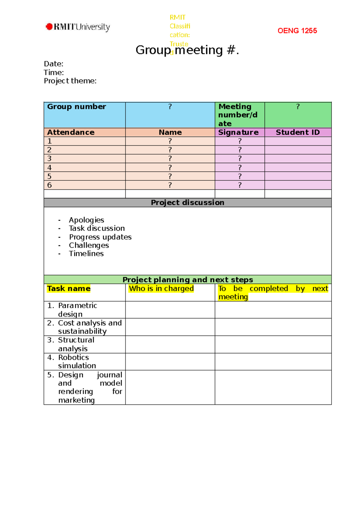 Project meeting minute template-2025 - RMIT Classifi cation: Truste d ...