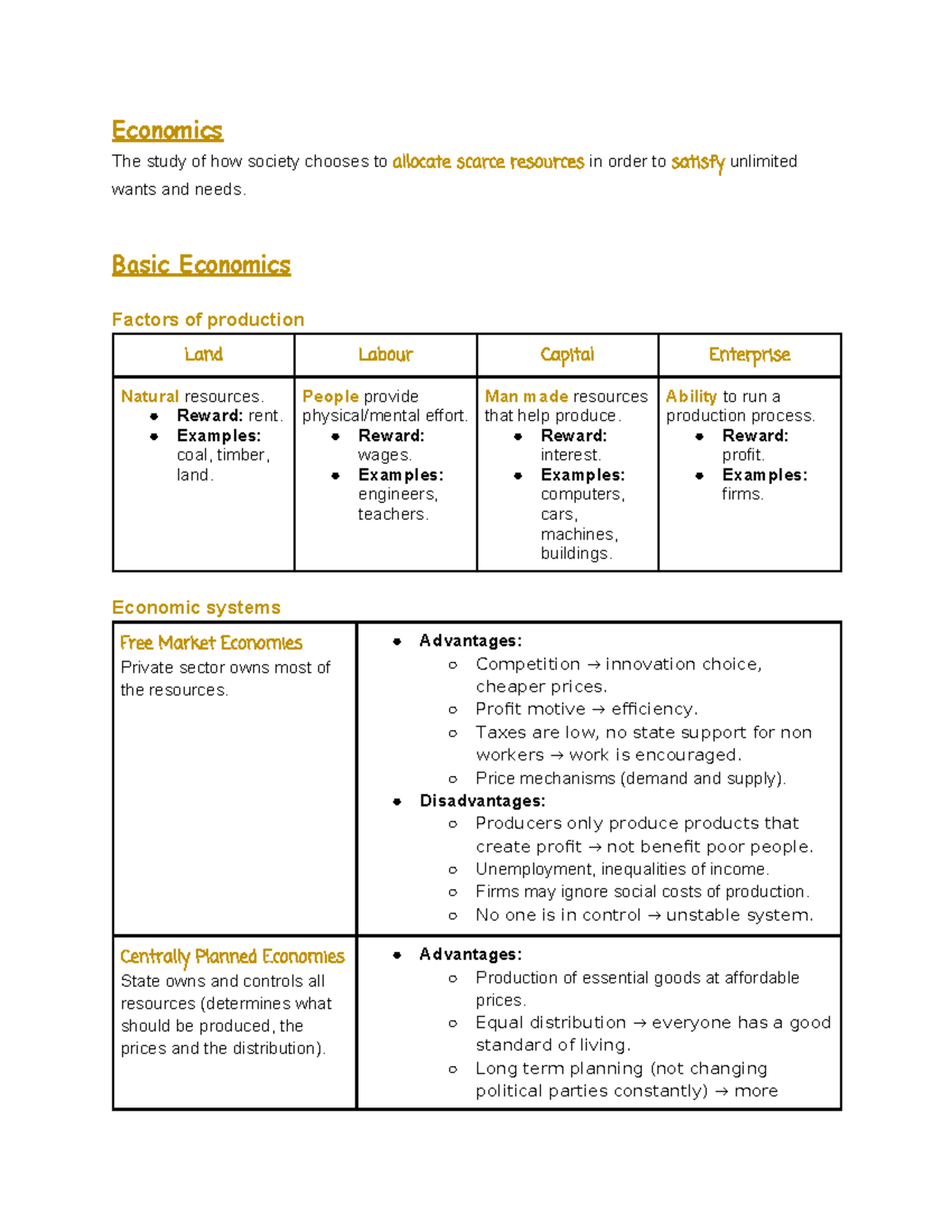 Econ 101: Semester 1 Review Notes on Resource Allocation and Economic ...