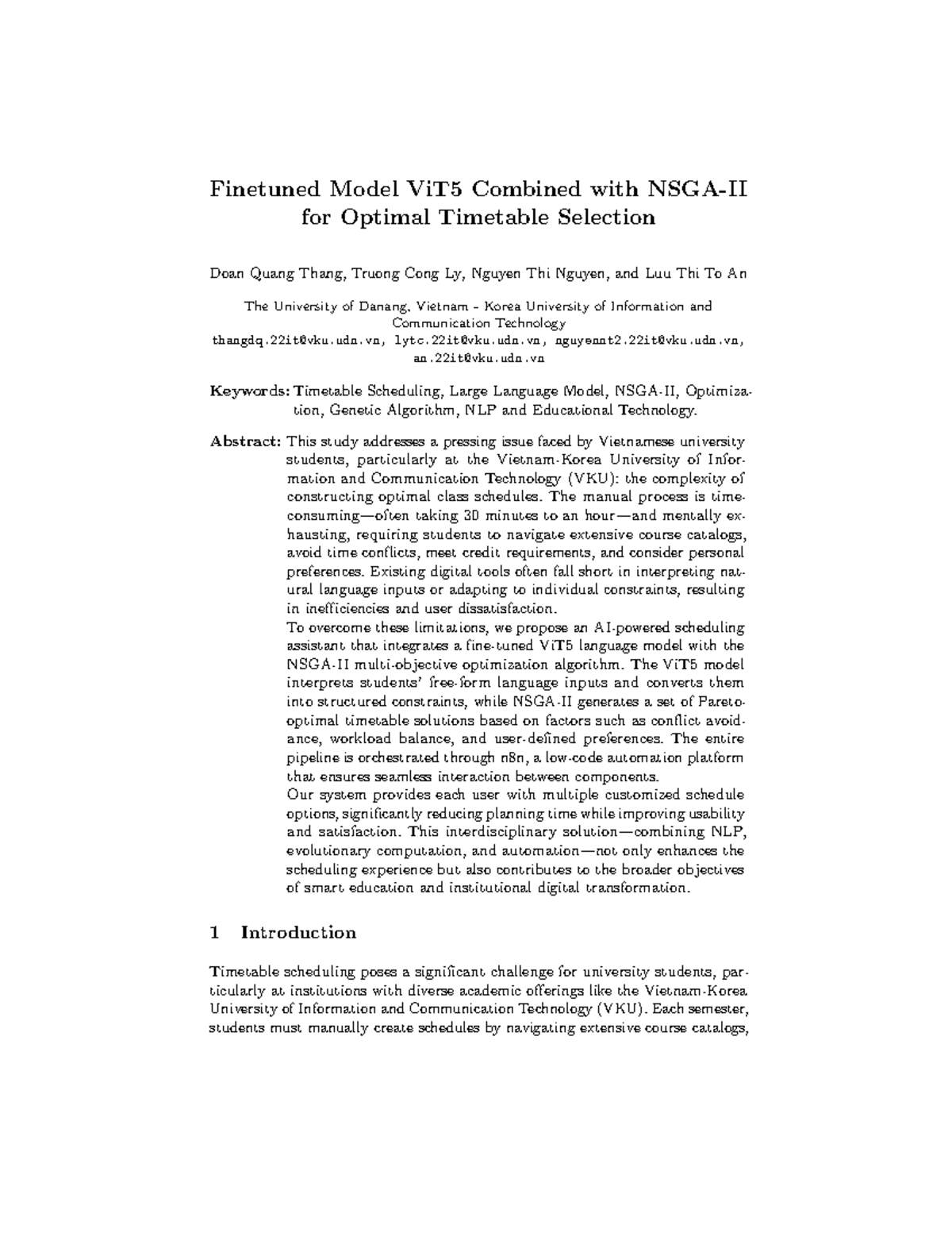 Optimizing Timetable Selection with ViT5 and Genetic Algorithms for VKU ...