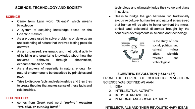 STS 101 Midterm Reviewer: Science, Technology, and Society Insights ...