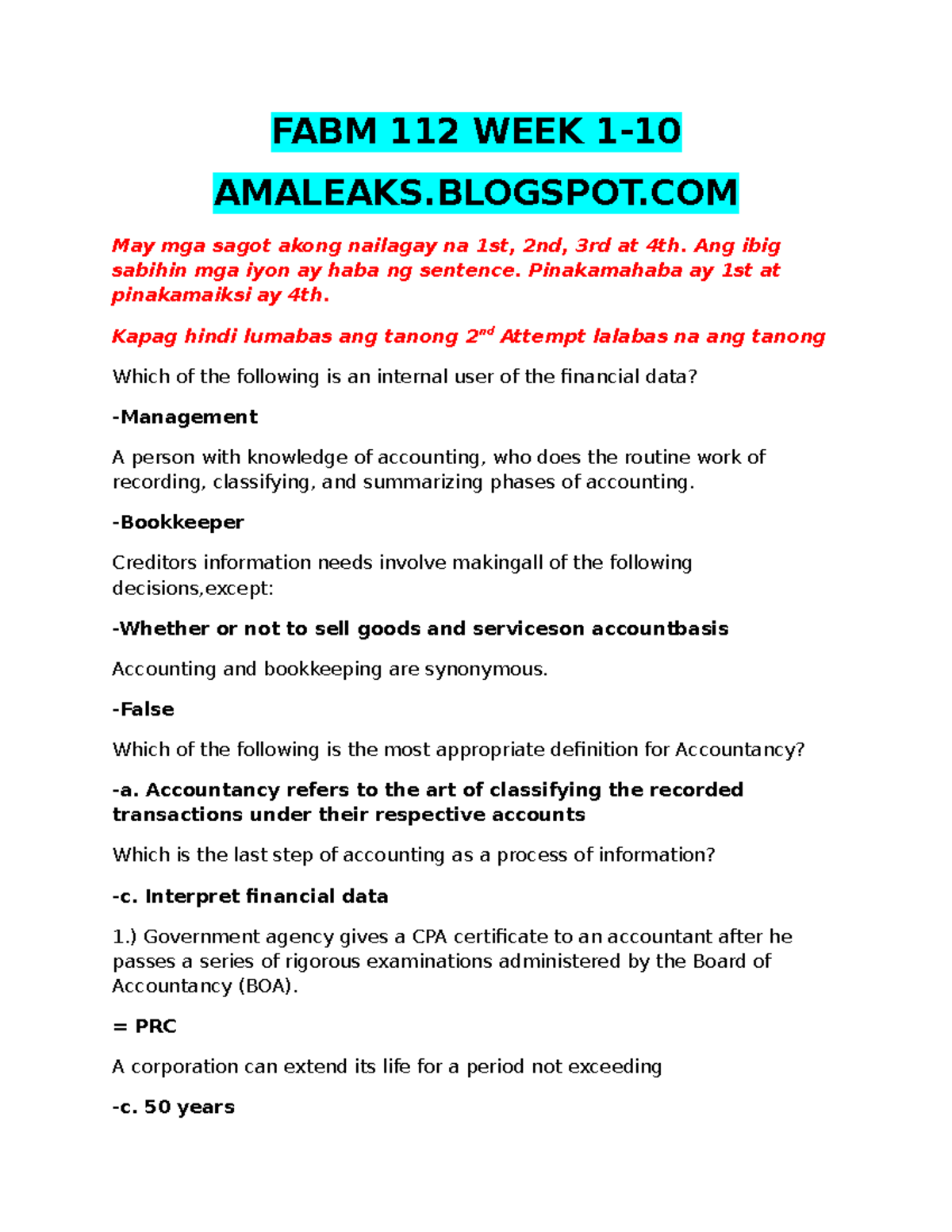 FABM 112 Week 1-10 Study Notes and Key Concepts - Studocu