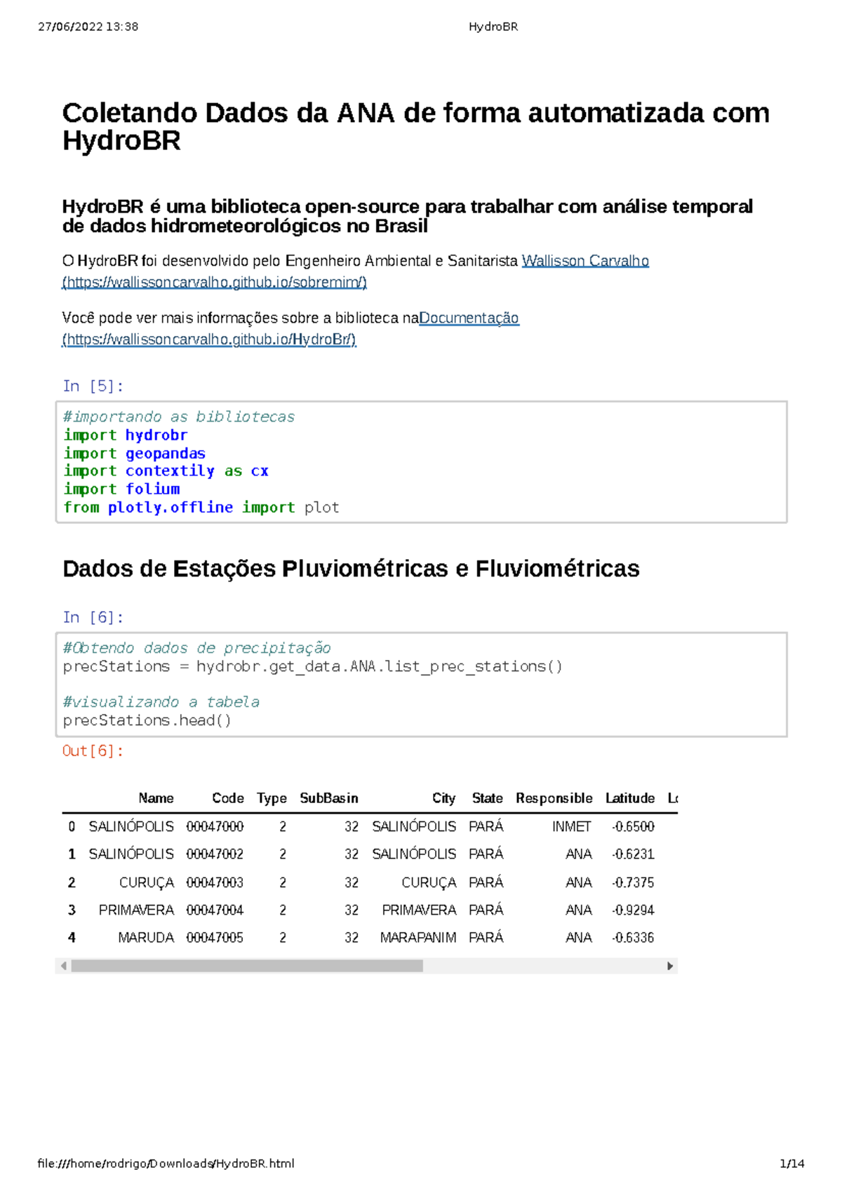 Análise Hidrológica com Python e a Biblioteca HydroBR - Studocu
