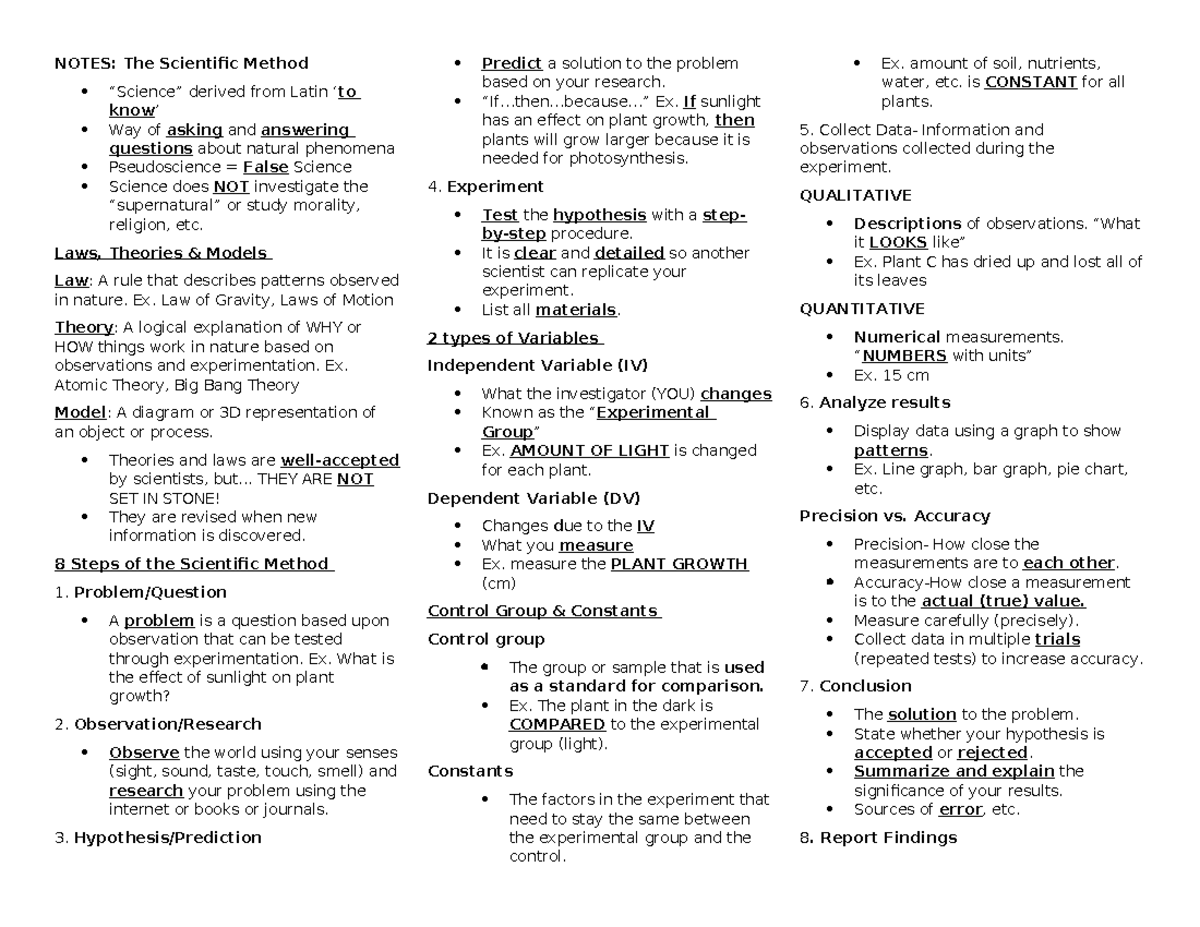 Scientific Method Overview: Essential Notes for Science 101 - Studocu