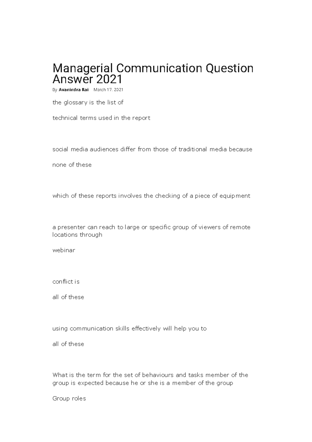 Managerial Communication Q&A - MBA 1st Sem Study Notes - Studocu