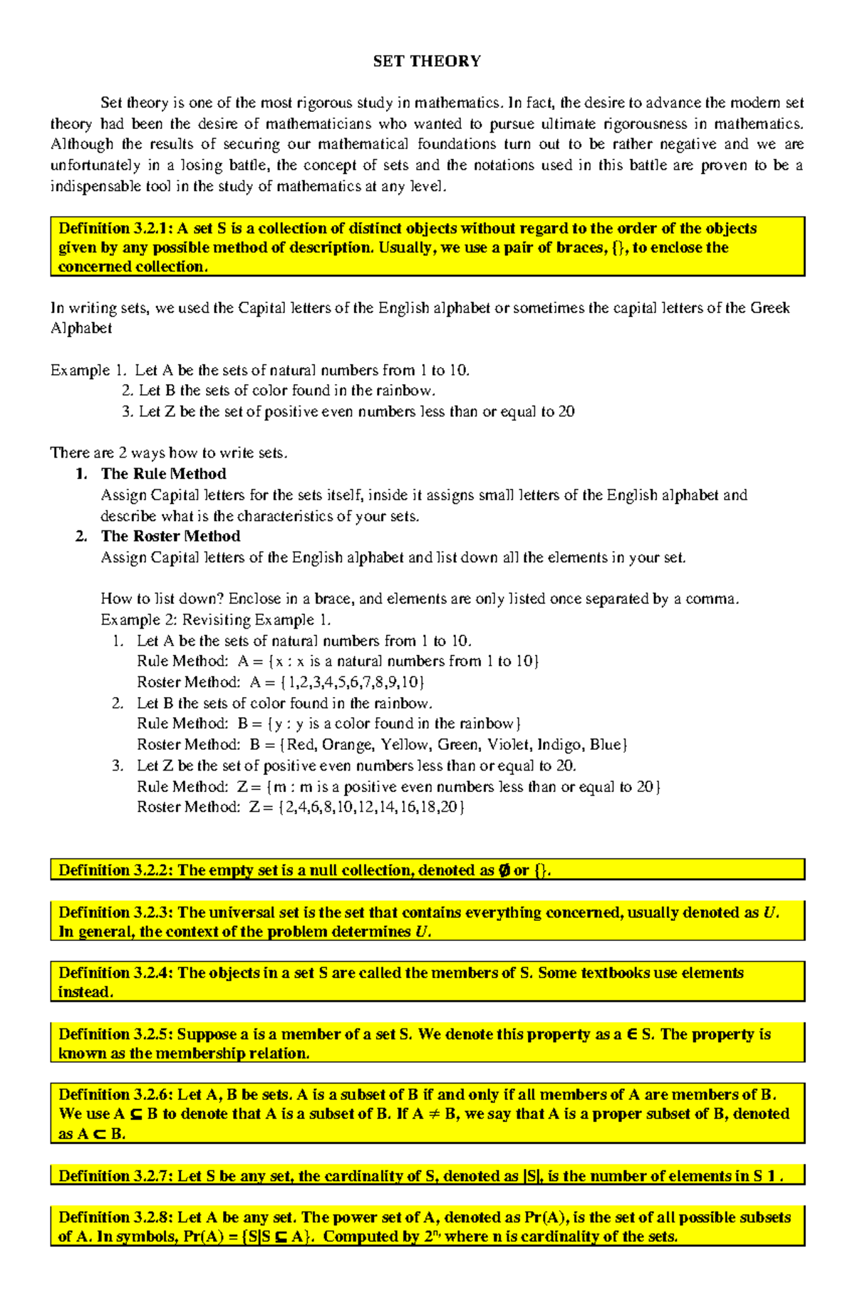 SETs-1 - Mathematics Set Theory Overview and Operations - Studocu