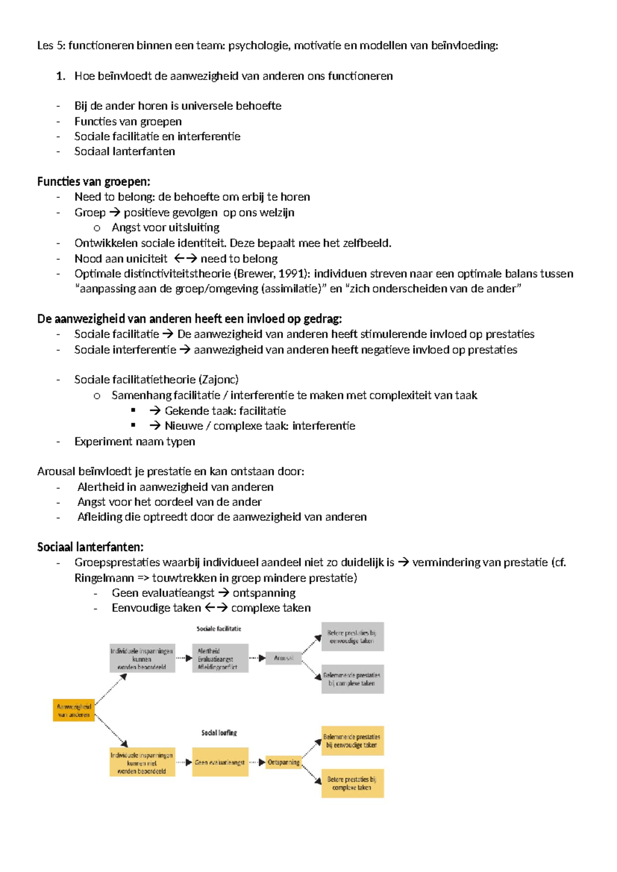 Les 5 - samenvatting - Les 5: functioneren binnen een team: psychologie ...