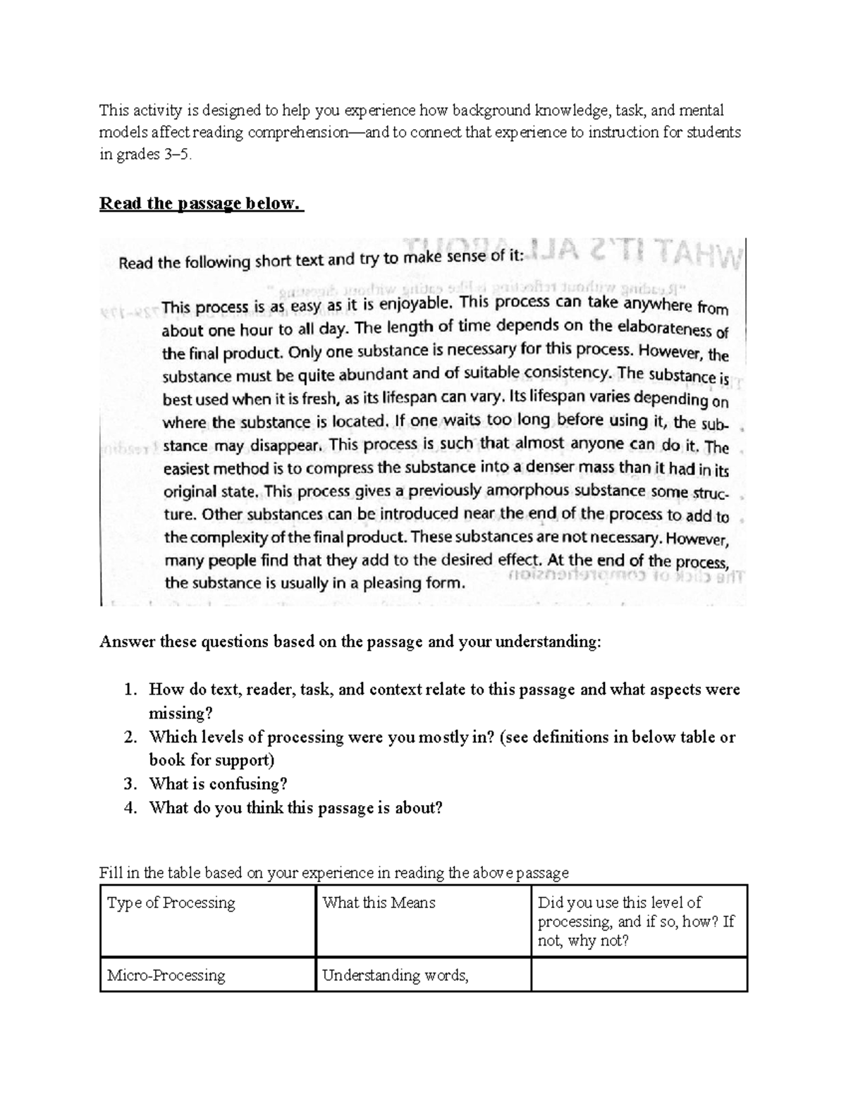 Mental Model - Reading Comprehension Activity for Grades - Studocu