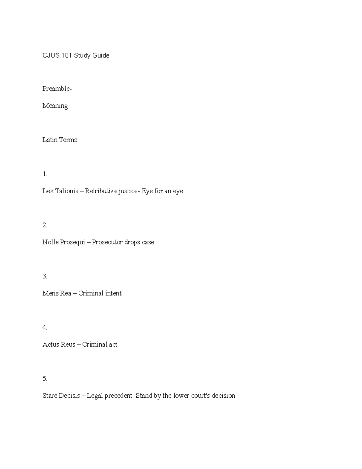 CJUS 101 - Midterm Study Guide: Key Concepts and Legal Terms - CJUS 101 ...
