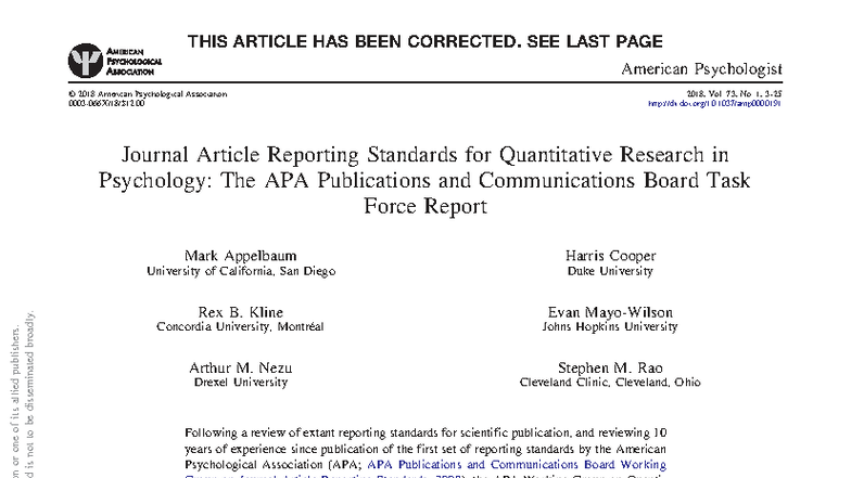 Guidelines for JARS-Quant Reporting Standards in Research Studies (APA ...