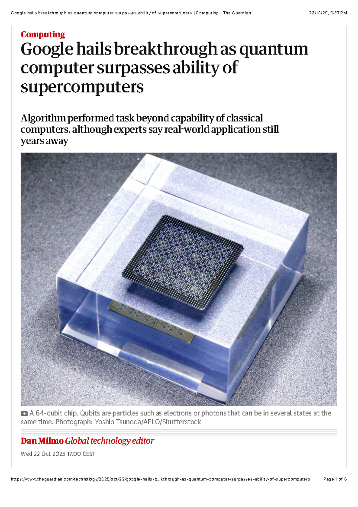 Google's Quantum Computer Breakthrough Surpasses Supercomputers - Studocu