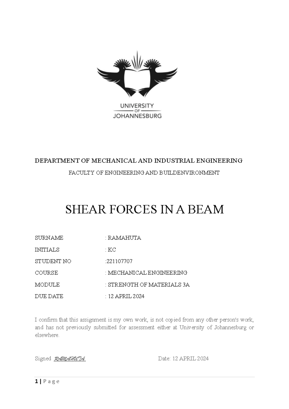 Shear Force Analysis in Beam Experiment (MECH ENG: STRENGTH OF MAT 3A ...