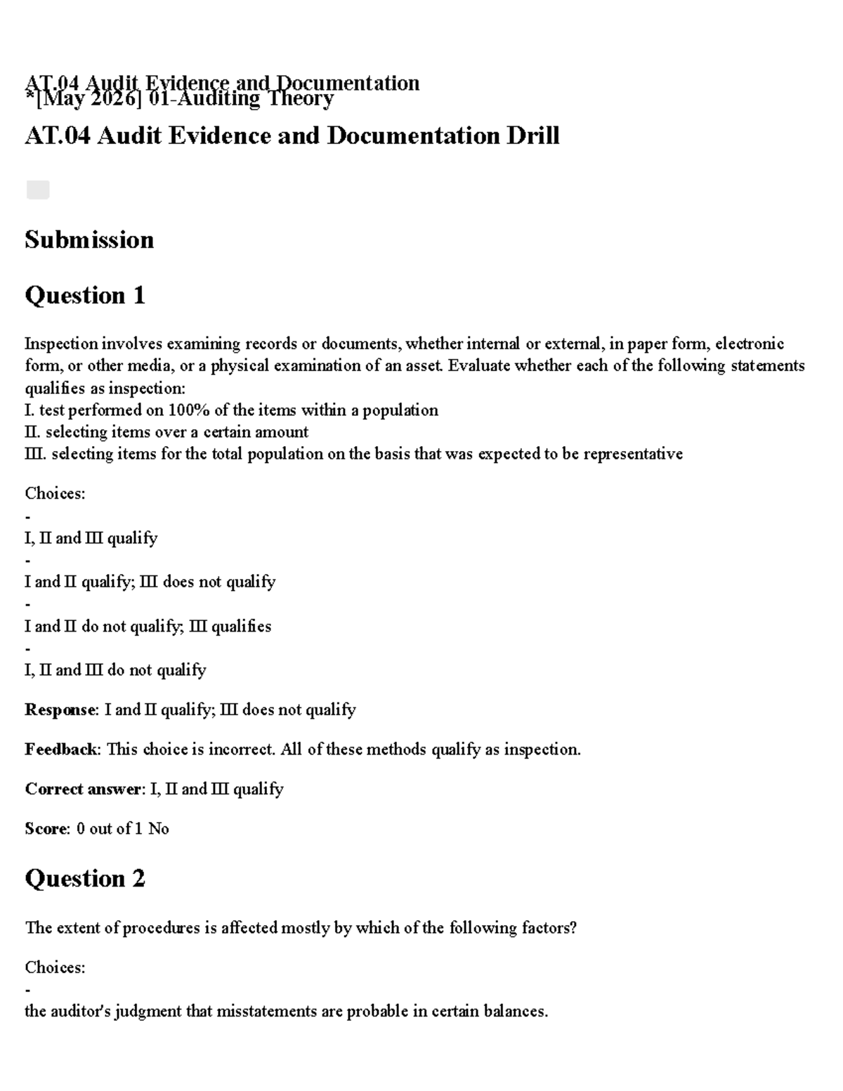 AT.04 Audit Evidence and Documentation - Drill Questions and Answers ...