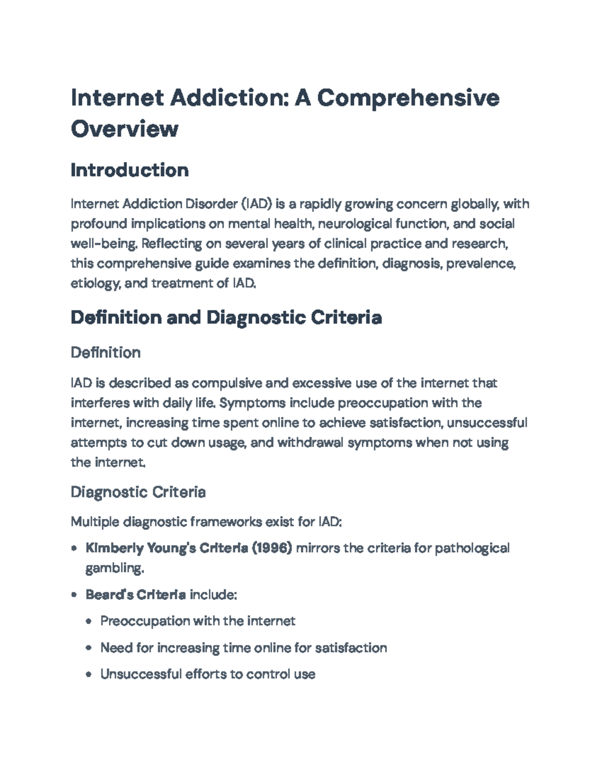 Comprehensive Overview of Internet Addiction Disorder (IAD) and ...