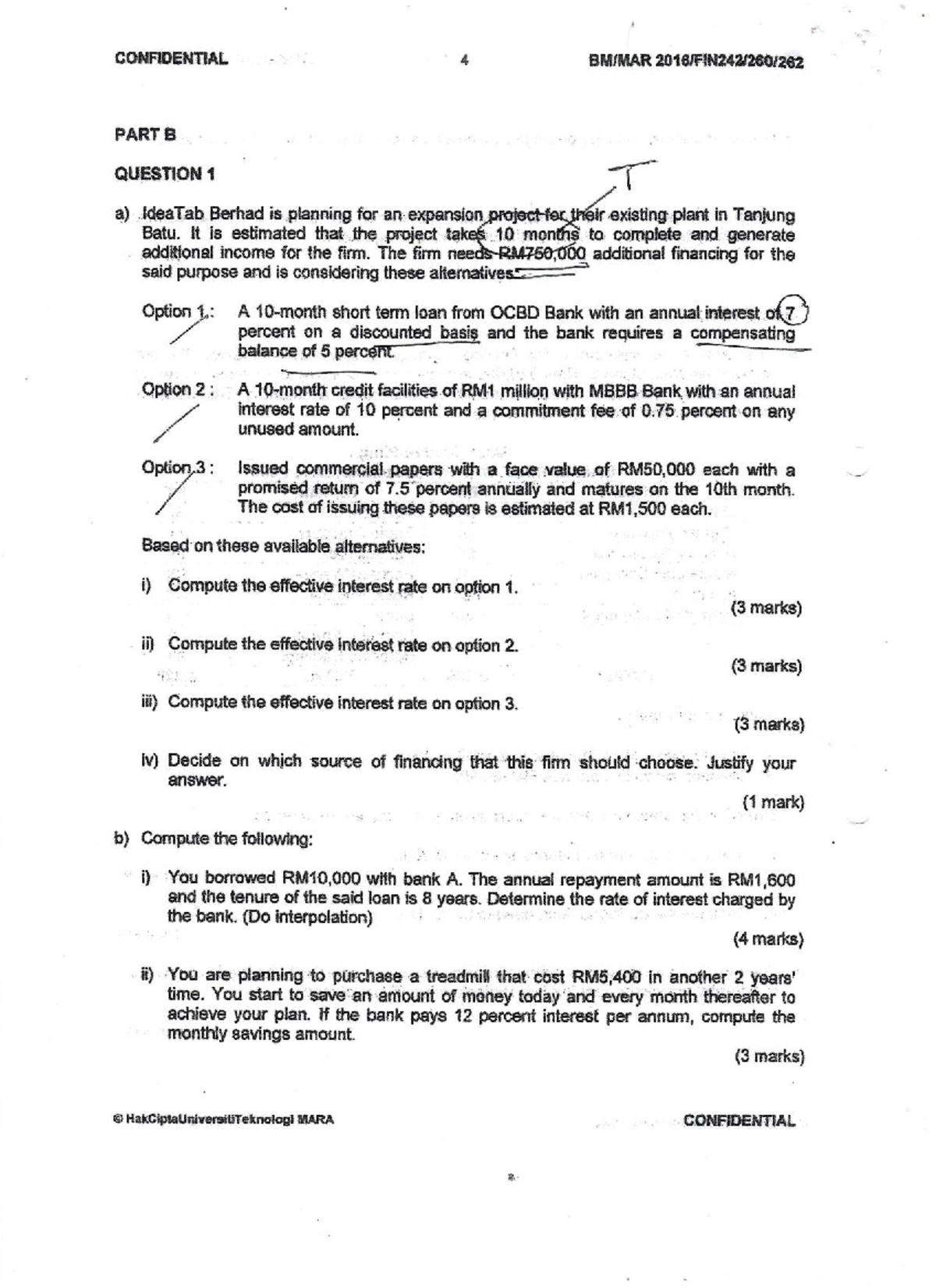 FIN242 - Past Year Exam Questions & Solutions March 2016 - Studocu