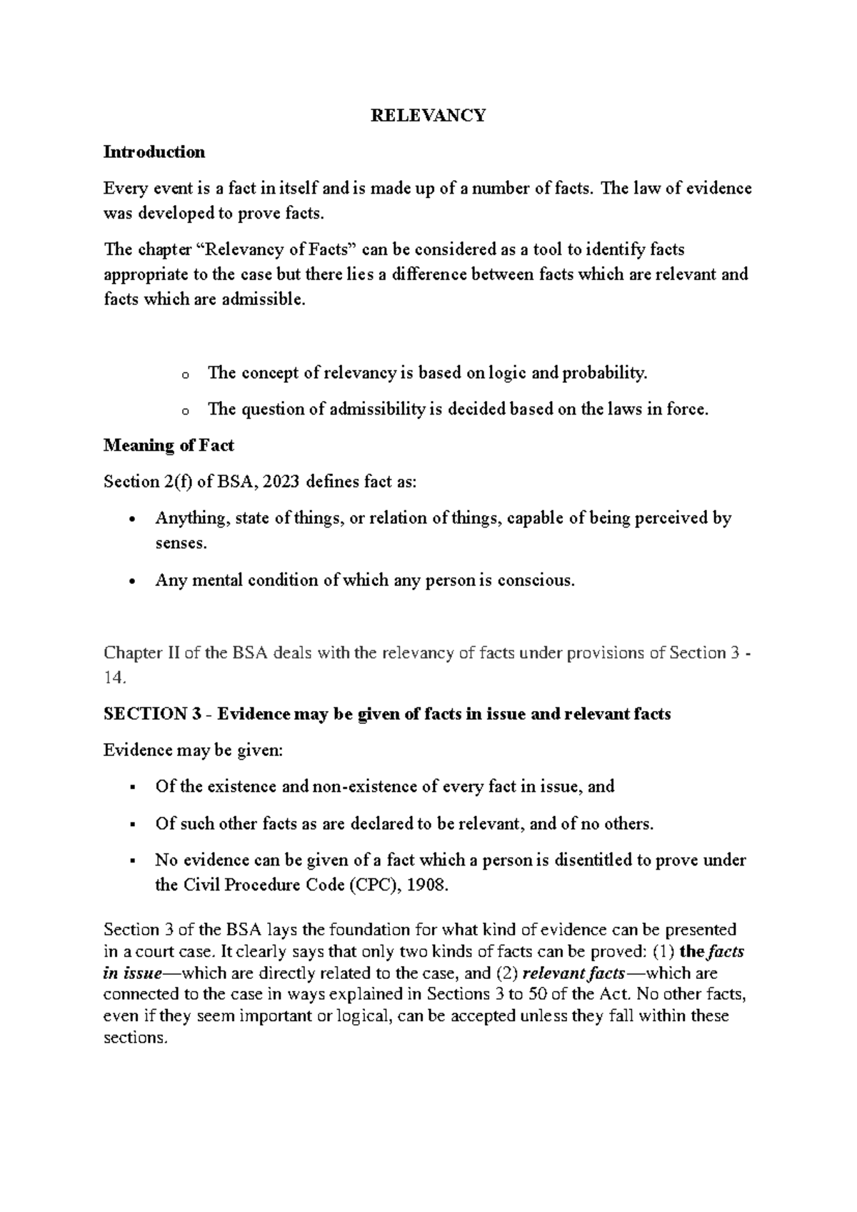 M2 BSA Final Exam Notes on Relevancy, Admission & Confession - Studocu
