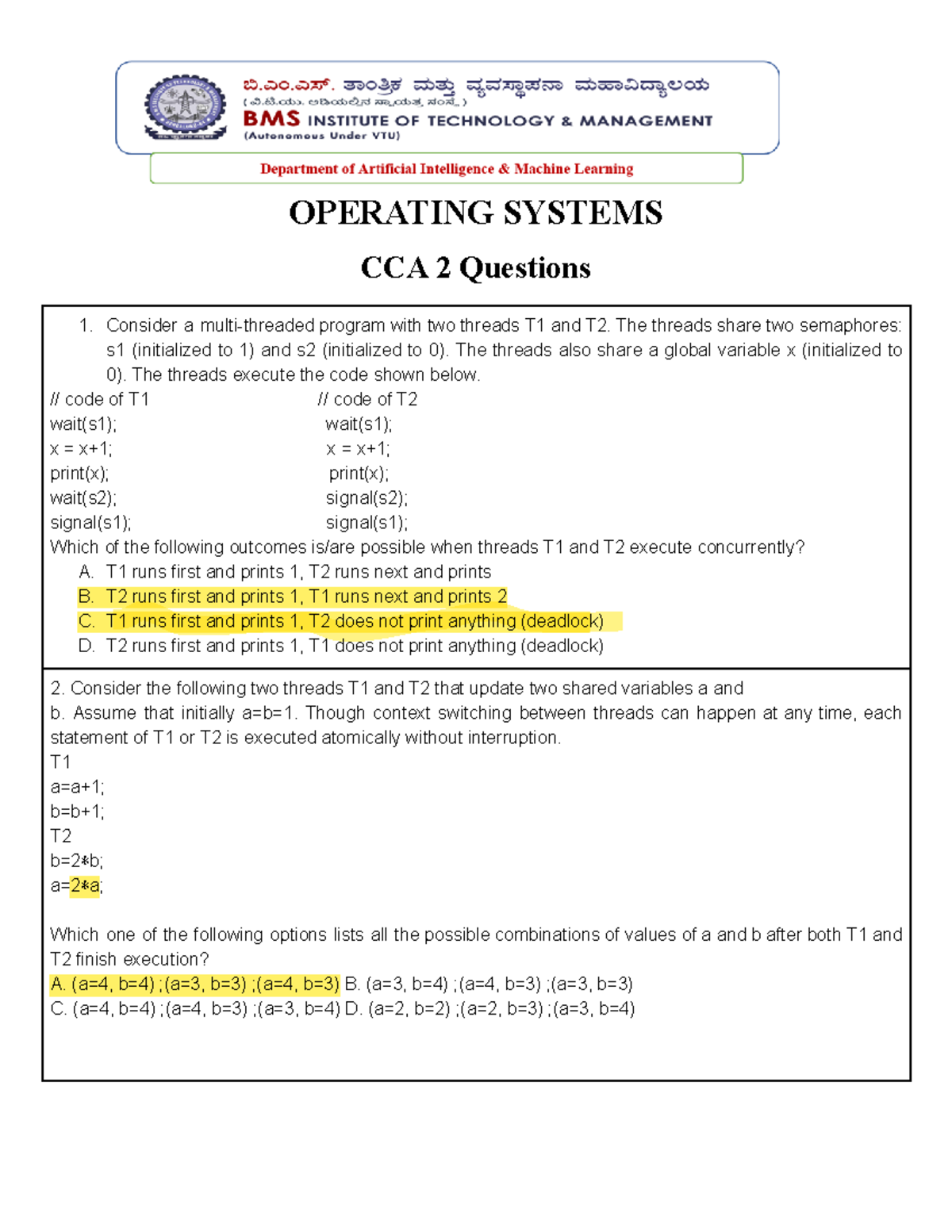 OS CCA II -GATE Question answers - OPERATING SYSTEMS CCA 2 Questions ...