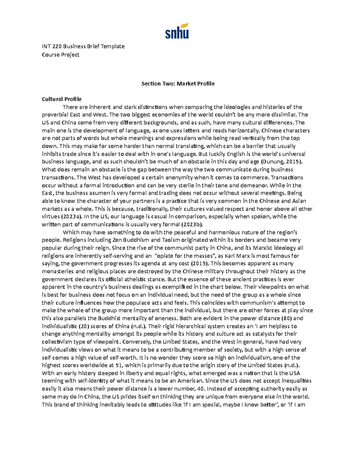 INT 220 Milestone 2 - Market Profile Analysis of US and China - Studocu
