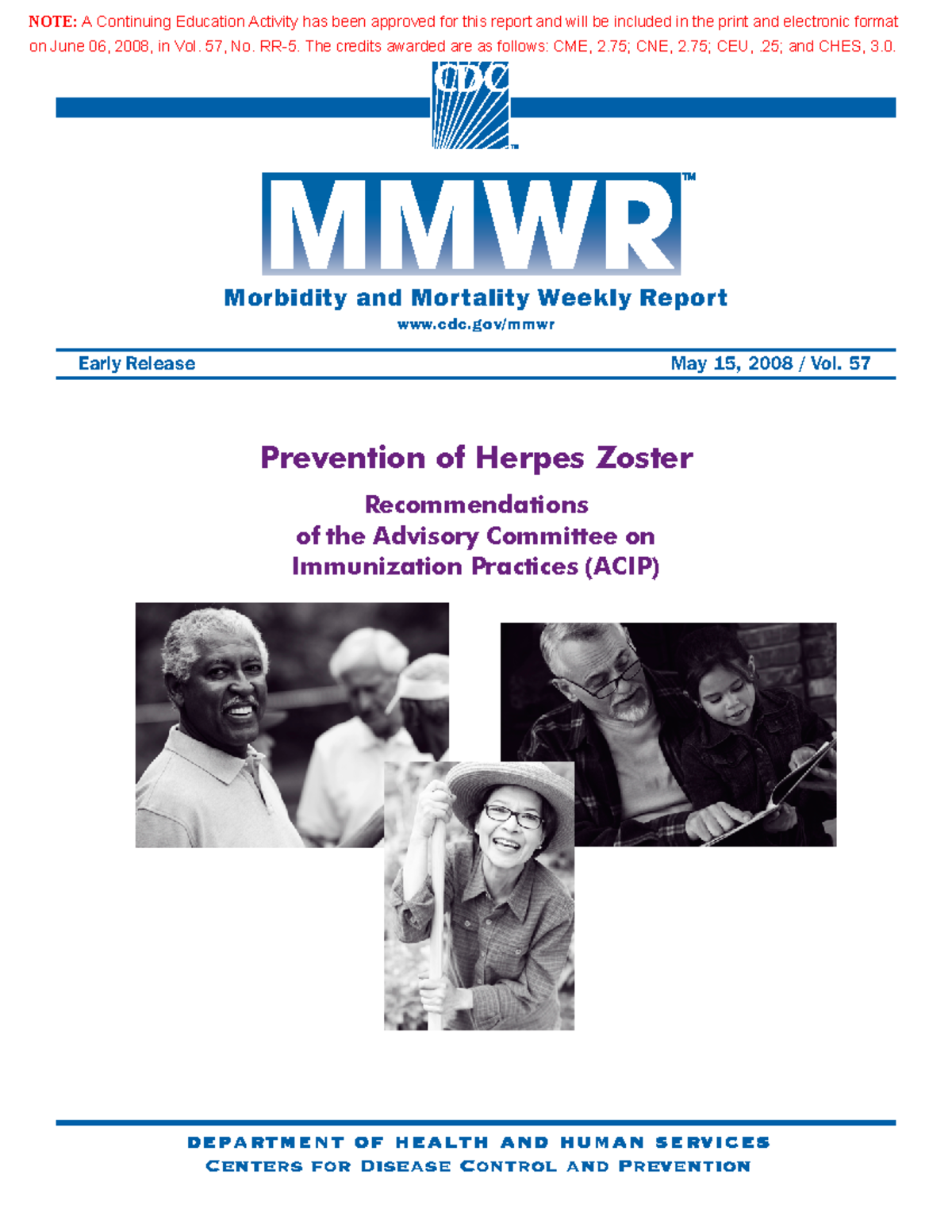 MMWR Early Release 2008: Herpes Zoster Prevention Guidelines - Studocu
