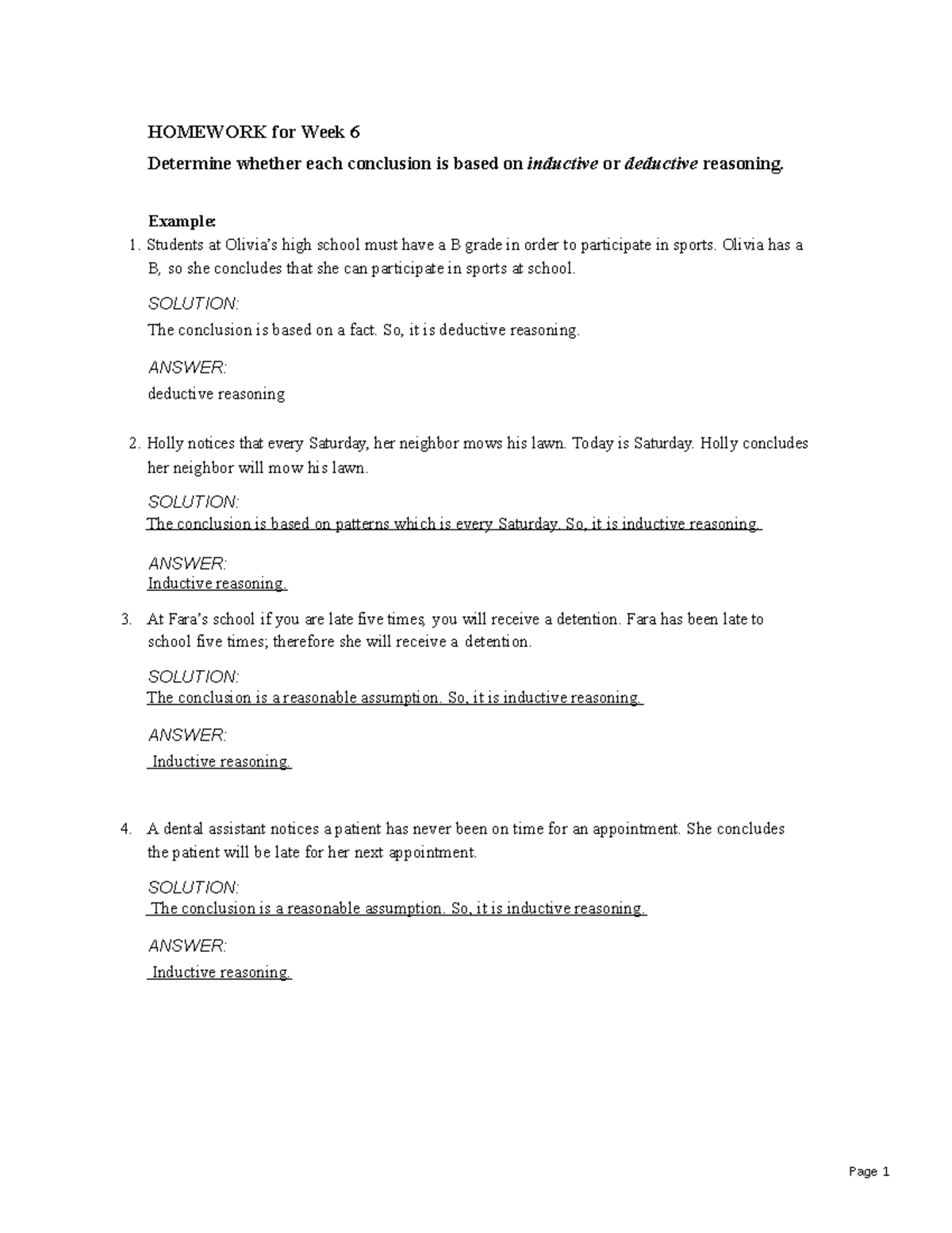 Homework for Week 6 Reasoning - Page 1 HOMEWORK for Week 6 Determine ...