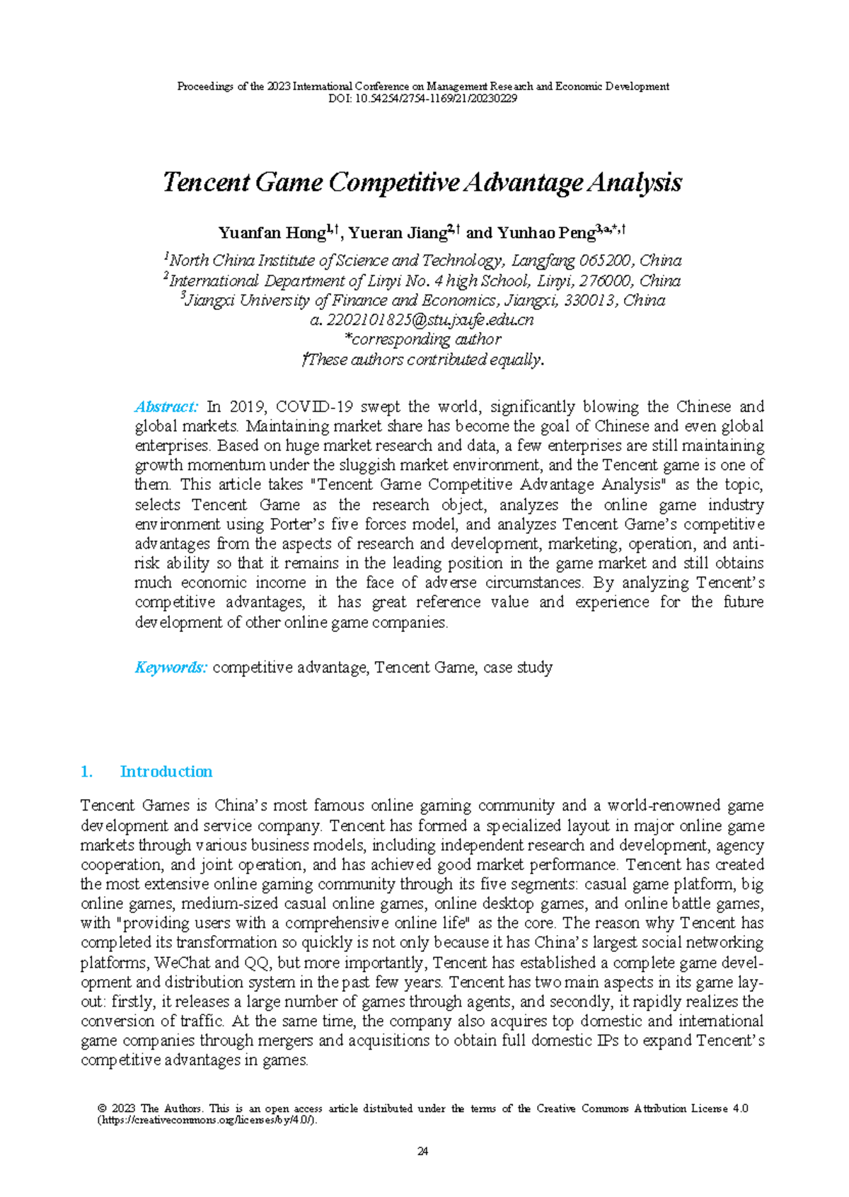 **Analysis of Competitive Advantages in Tencent Games: A Case Study ...