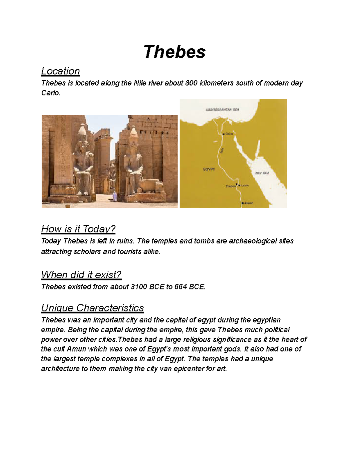 History ancient city project - Thebes Location Thebes is located along ...