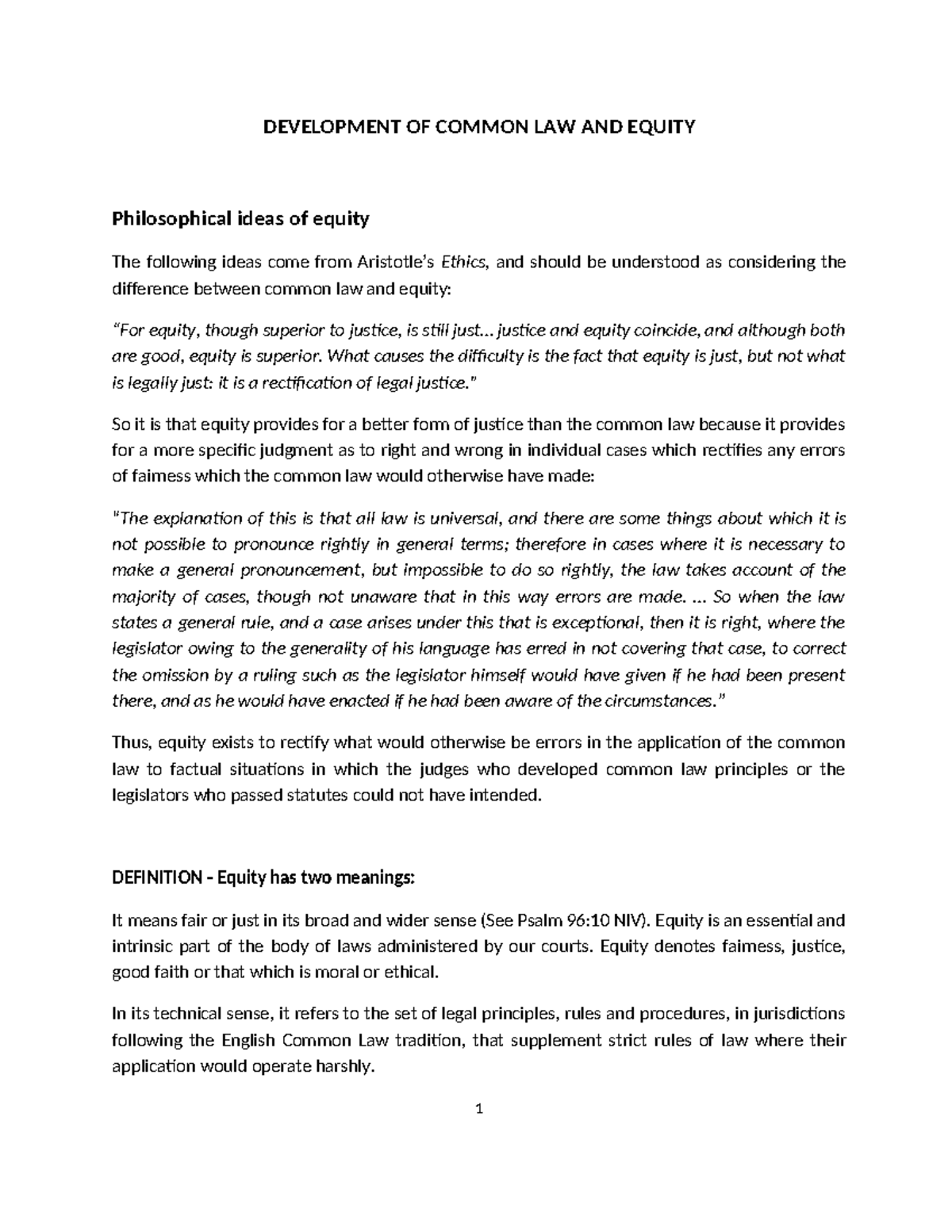 DEVELOPMENT OF COMMON LAW AND EQUITY: A Historical Overview - Studocu