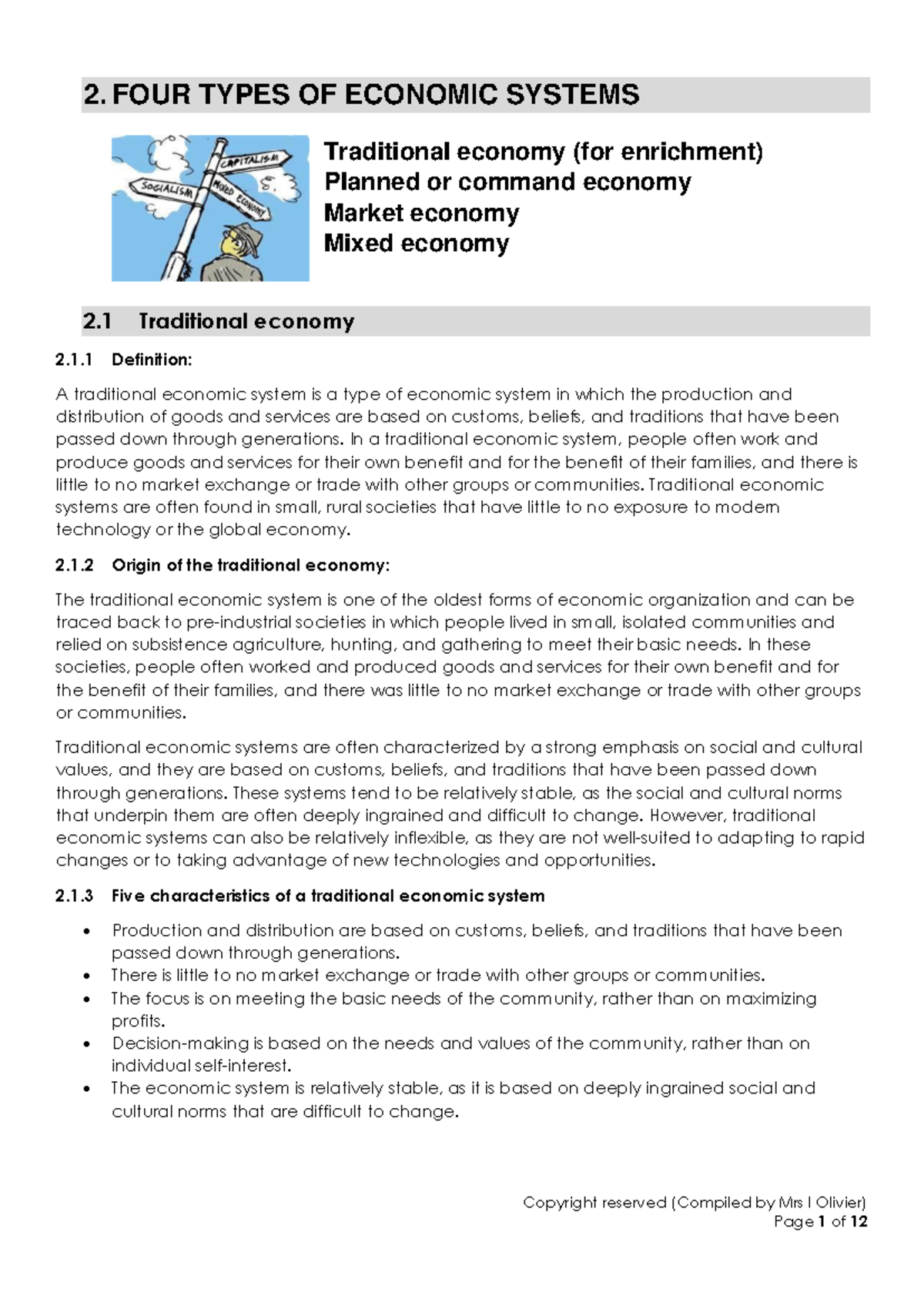 Grade 9 Term 1 Week 1 Notes: Economic Systems Overview Part 2 - Studocu