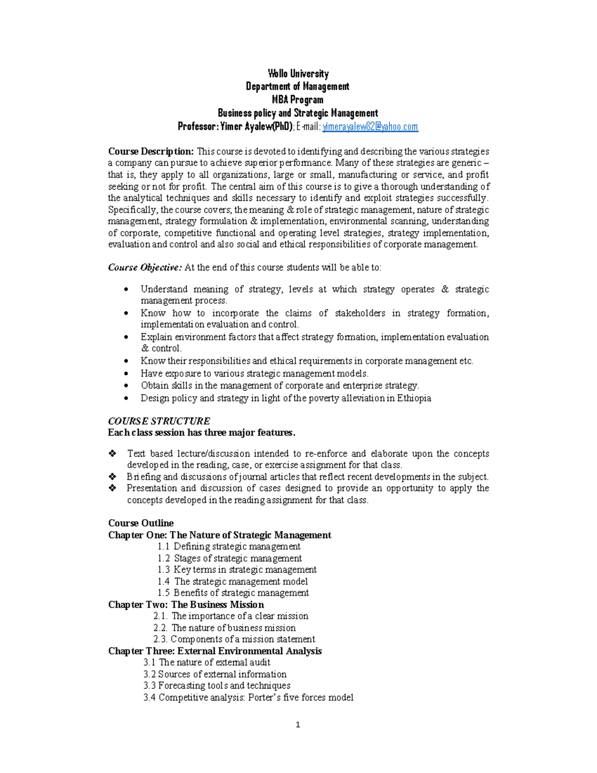 Strategic Management Course Outline - MBA Program - Studocu