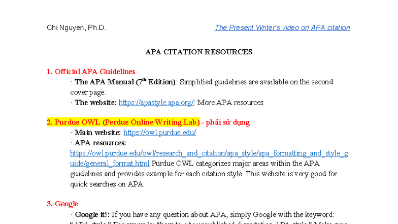 APA CITATION RESOURCES: Guidelines & Common Mistakes by Chi Nguyen, Ph ...